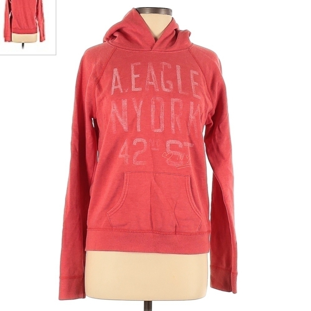 American Eagle AEO Coral Spellout Hoodie  Women's Medium M Hooded Sweatshirt EUC